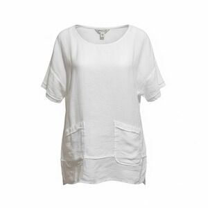 Coldwater Creek NEW White European Flax Linen Tunic Top Short SlV Pockets Size S